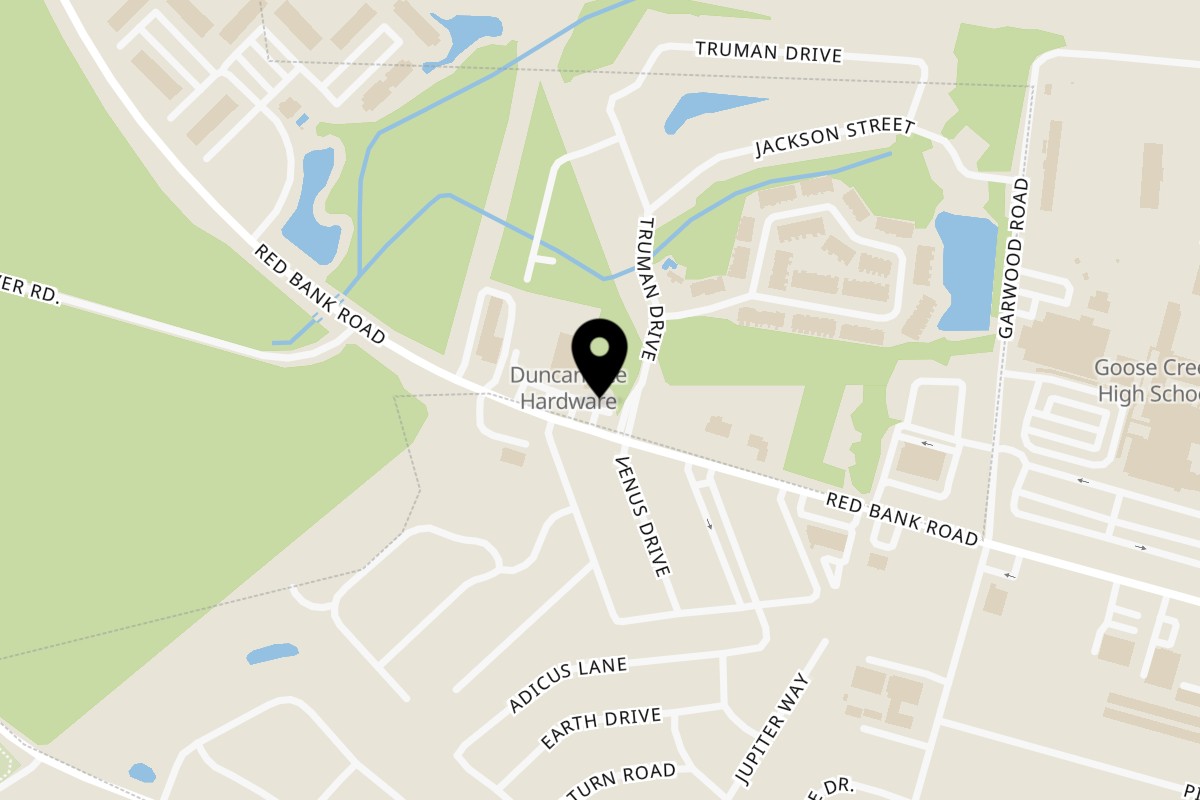 Map showing the location of Lucy's Mexican Kitchen on 933 Red Bank Rd in Goose Creek